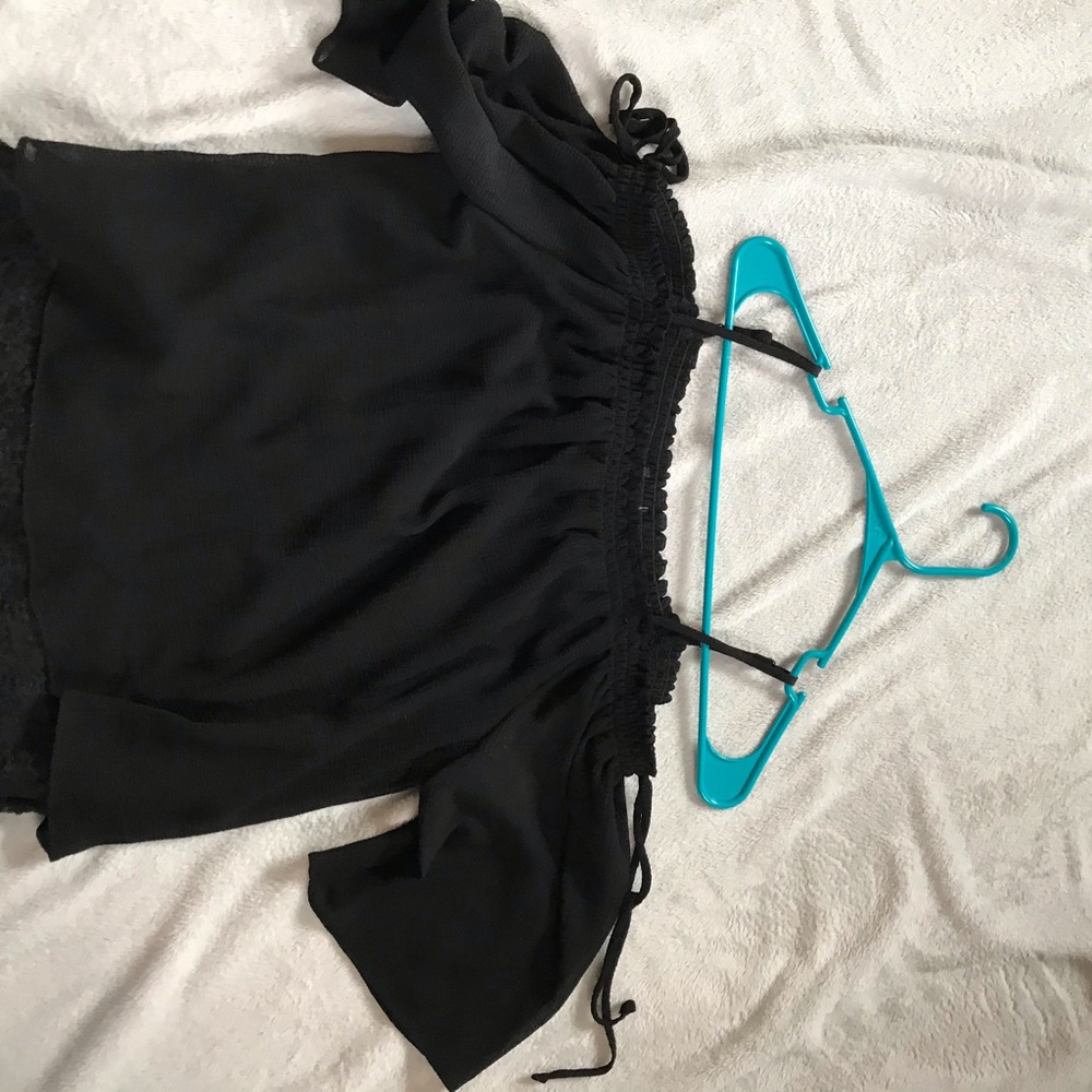 Black off the shoulder blouse with lace edging